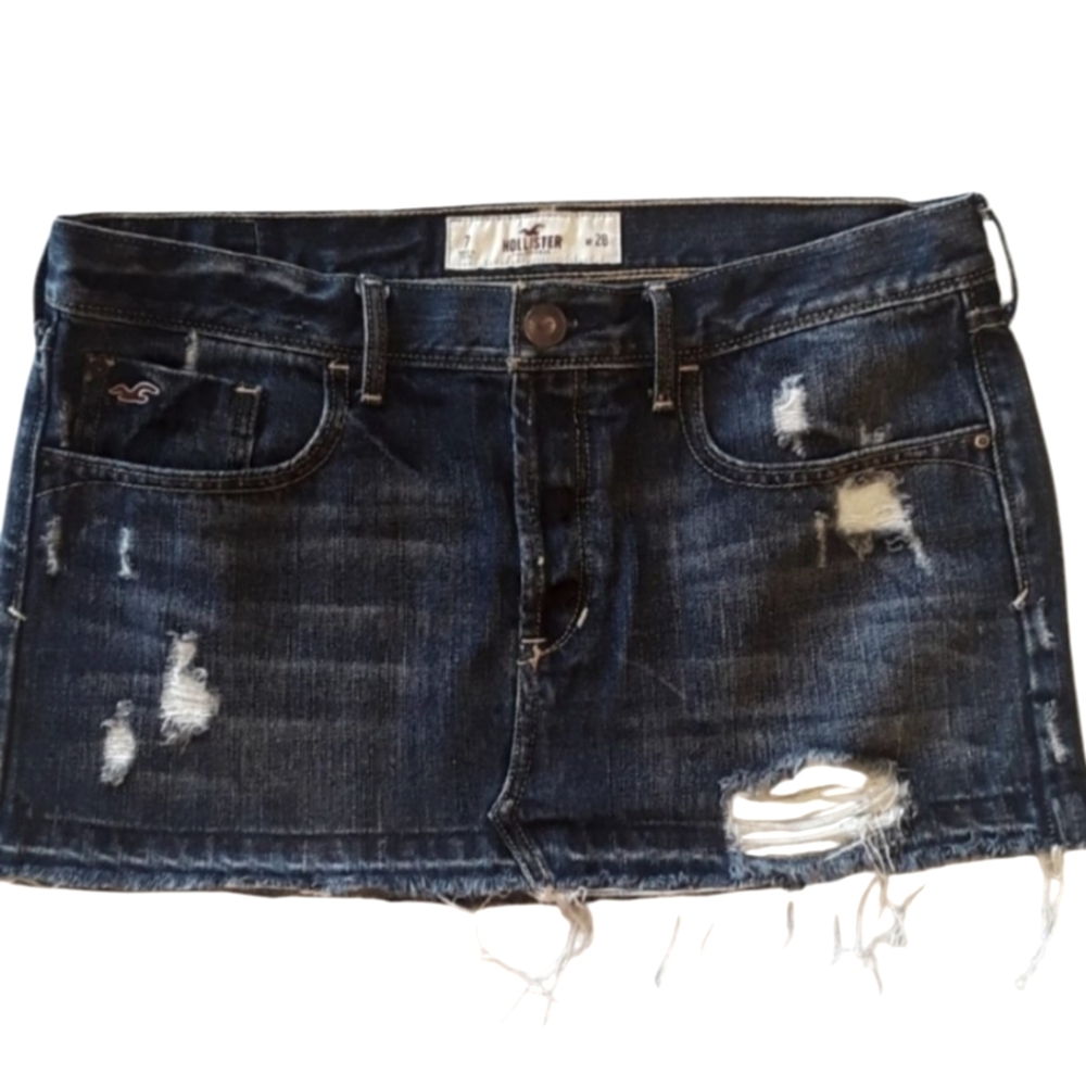 Hollister Mini Distressed Blue Jean Skirt. Women's Size: Waist 07/28.